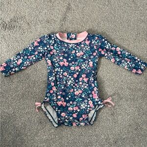 Ruffle Butts Navy and Pink Floral Kids Rashguard